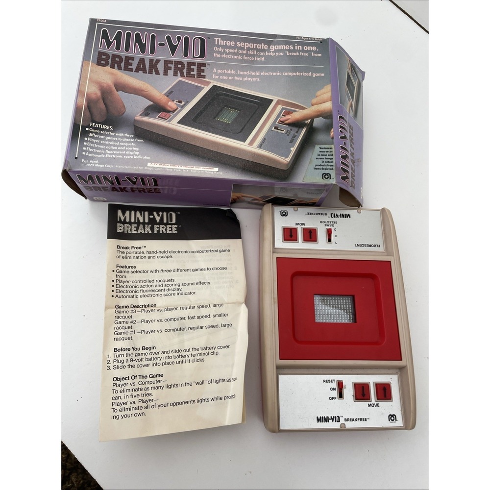Vintage GAF Mini-Vid Break Free Handheld Electronic Game with Box and Manual